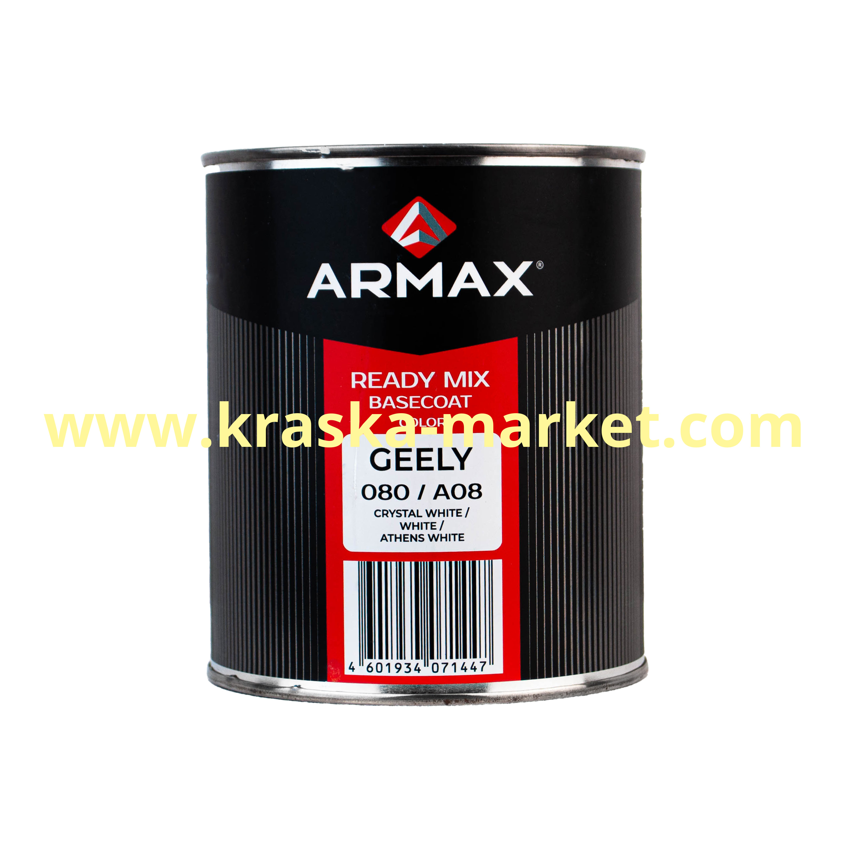 Базовая автоэмаль металлик, цвет:  GEELY 080/ A08 CRYSTAL WHITE/ WHITE/ ATHENS WHITE. Упаковка: 1,37кг. Брэнд: Armax.