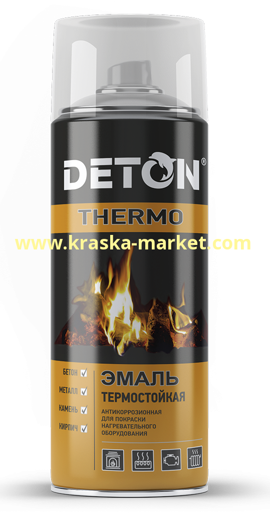 Краска термостойкая в аэрозольном баллоне "DETON THERMO". Цвет: черный. Объем(м3): 520мл. Производитель: Deton.