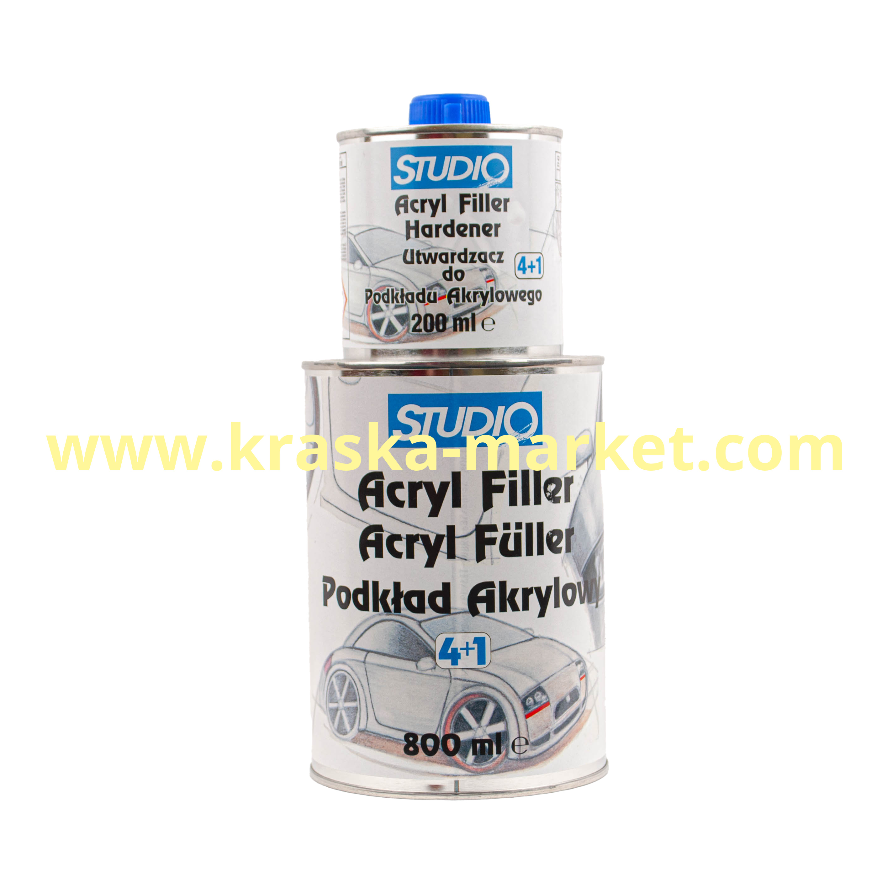 Грунт акриловый Студио 4+1 HS. Цвет: серый. Вес(кг): 0,8л грунт + 0,2л отвердитель. Торговая марка: Новол.