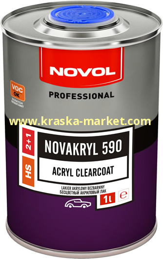 Лак акриловый novakryl 590 HS. Вес(кг): 1,0л лак + 0,5 отвердитель. Торговая марка: Новол.