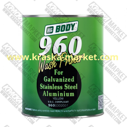 Грунт-кислотоотверждаемый 1:1 960 WASH PRIMER Упаковка: 1л грунт+1 л отвердитель. Цвет: желто-зеленый. Торговая марка: BODY