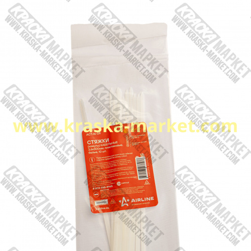 Хомут нейлоновый AIRLINE 3.6 х 300 мм белый 10 шт.   АРТ. - actn09