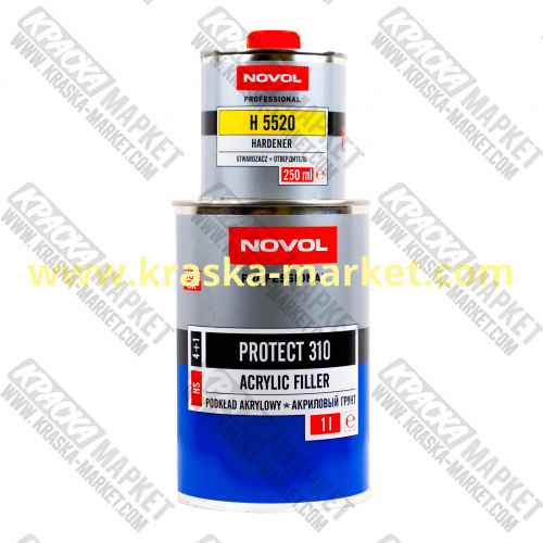 Грунт акриловый PROTECT 310. Цвет: серый. Вес(кг): 1,0л грунт + 0,25л отвердитель. Торговая марка: Новол.