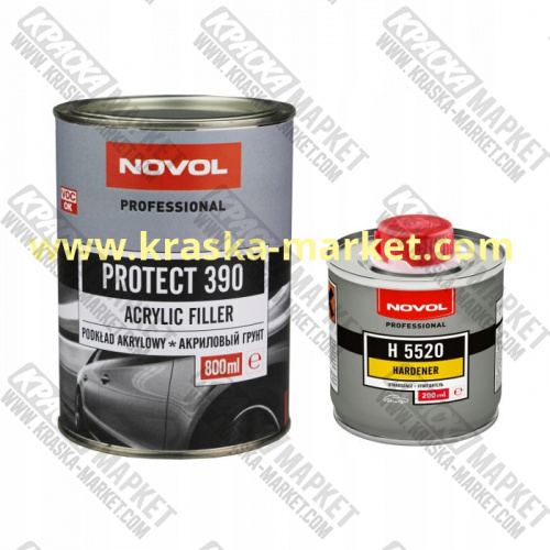 Грунт акриловый белый PROTECT 390 4+1 NEW. Вес(кг): 0,8л грунт + 0,2л отвердитель. Торговая марка: Новол.