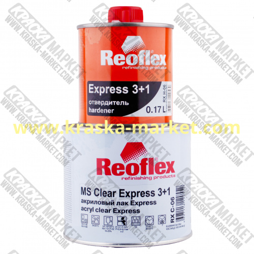 Акриловый лак  прозрачный быстросохнущий Экспресс. Объем(м3): 0,5 л лак + 0,17 л отвердитель. Производитель: Reoflex.
