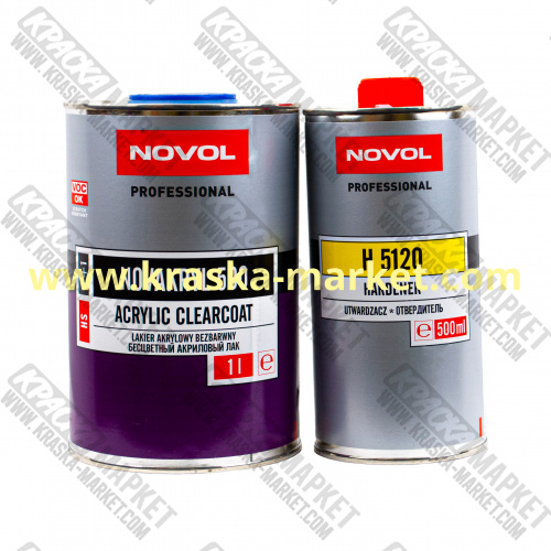 Лак акриловый novakryl 590 HS. Вес(кг): 1,0л лак + 0,5 отвердитель. Торговая марка: Новол.