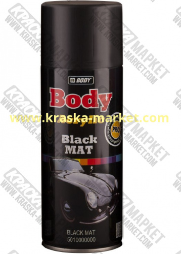 Краска универсальная в аэрозольном баллоне. Цвет: черный матовый. Упаковка: 0,4 л. Торговая марка: BODY.