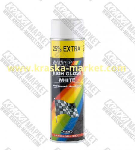 Краска универсальная в аэрозольном баллоне. Цвет: белый глянцевый. Объем(м3): 500 мл. Артикул: 04004IG. Производитель: Мотип.
