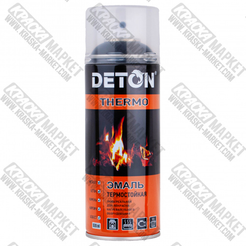Краска термостойкая в аэрозольном баллоне "DETON THERMO". Цвет: черный. Объем(м3): 520мл. Производитель: Deton.