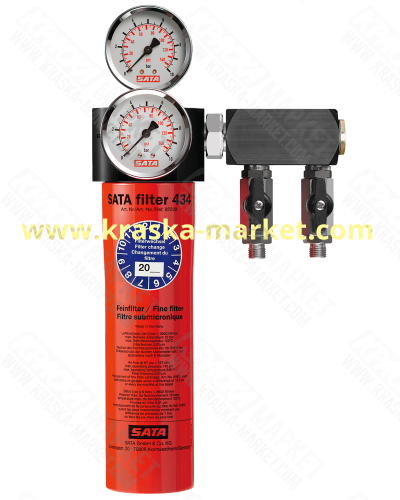 Одноступенчатый фильтр 434 тонкой очистки без регулятора давления c отводом с 2-мя воздушными выходами G 1/4a. Артикул: 92239. Производитель: Sata.