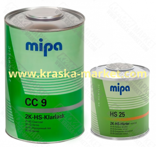 Лак акриловый с отвердителем нормальным CC 9 2K-HS-Klarlack. Объем(м3): 1,0л лак + 0,5 отвердитель. Артикул: 260210000 + 237000000. Производитель: Mipa.