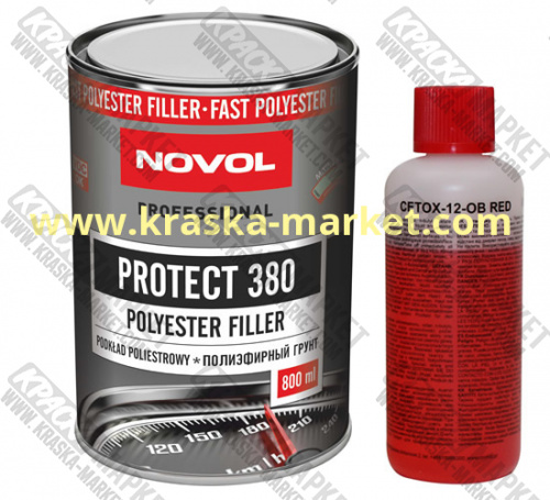 Грунт акриловый PROTECT 380 полиэфирный. Вес(кг): 0,8л грунт + 0,08л отвердитель. Торговая марка: Новол.