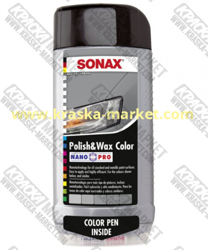Цветной полироль с воском  Цвет: серебристый - серый. Объем(м3): 0,5 л. Артикул: 296300. Производитель: SONAX.